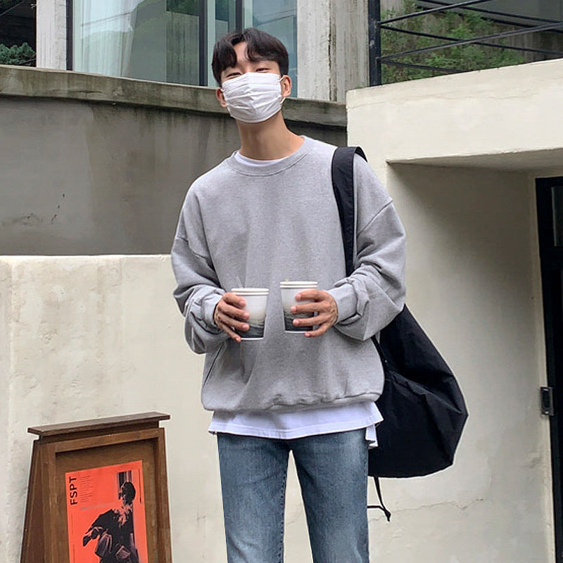 Loose Pullover Crewneck Hoodie Men's Autumn Vintage Washed Long-sleeved Leggings Coat