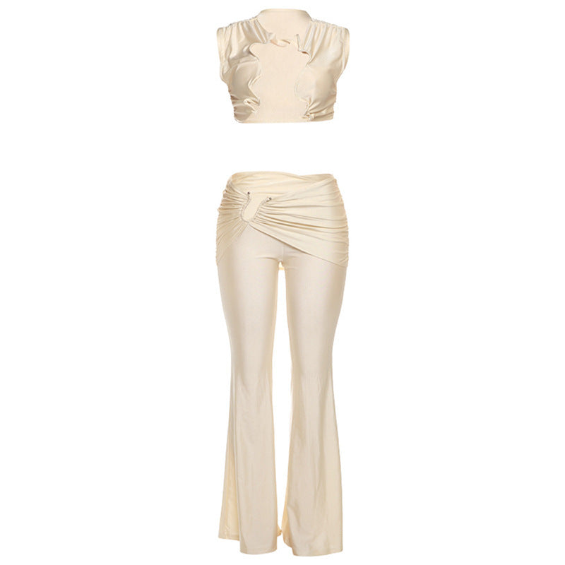 Personalized Metal Twisted Hollow Sexy Slim Fit Trousers Two-piece Set
