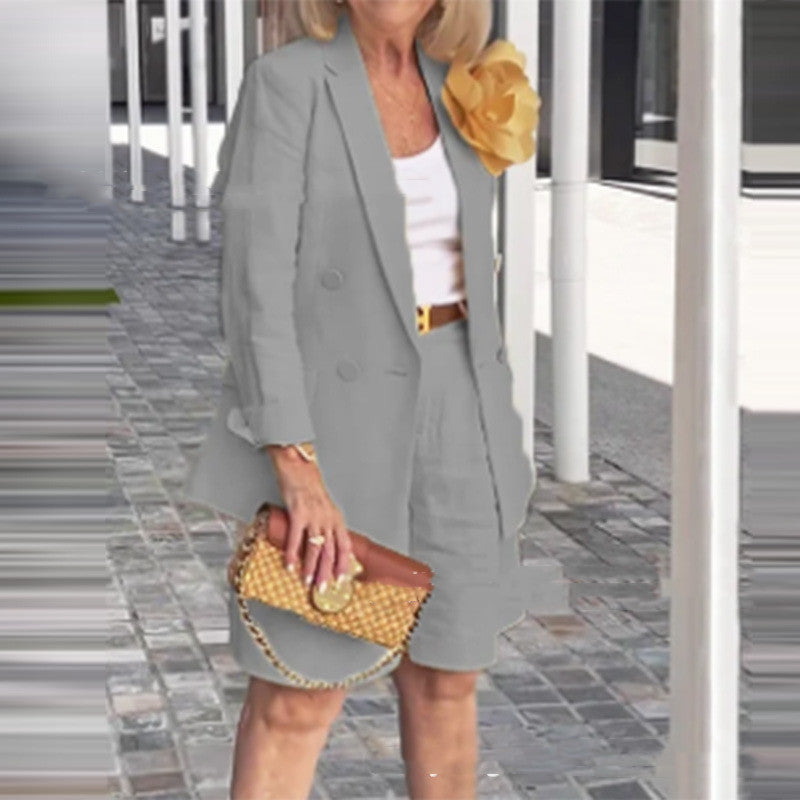 Elegant Cardigan Suit Coat Shorts Two-piece Suit