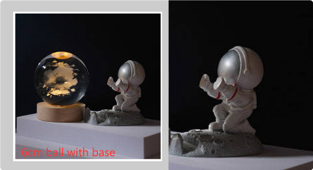 3D Crystal Ball Night Light Solar System Cosmic Theme LED Decoration Light Wooden Base Astronomy Nightlights Birthday Gift