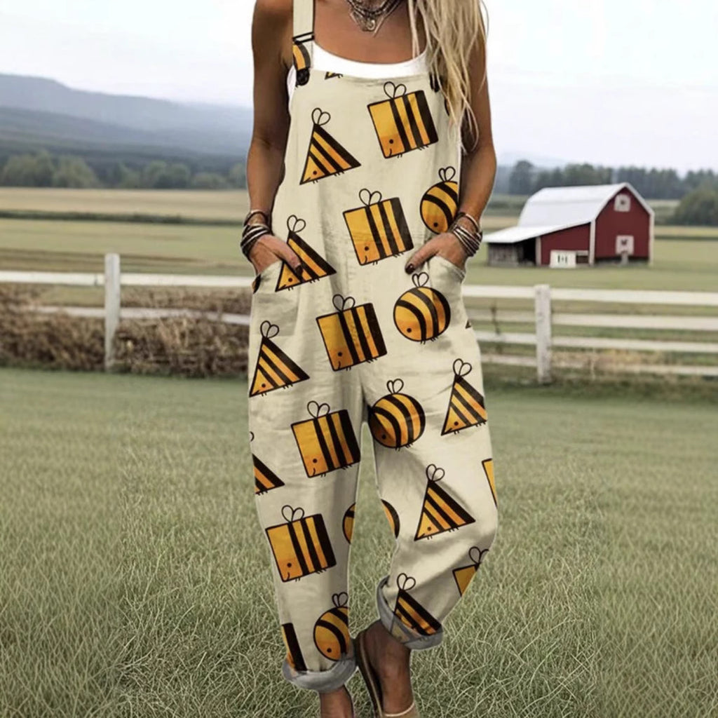 Digital 3D Printing Button Casual Suspender Trousers