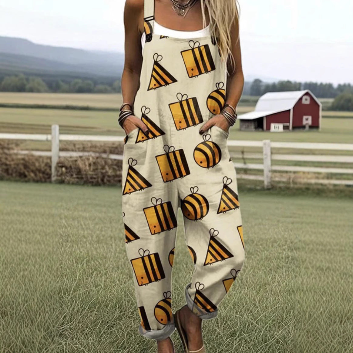 Digital 3D Printing Button Casual Suspender Trousers