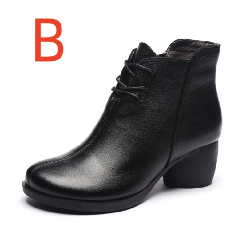New Retro Leather Comfortable Thick Heel Women Boots High Heel Martin Boots Leather Boots Short Boots Women