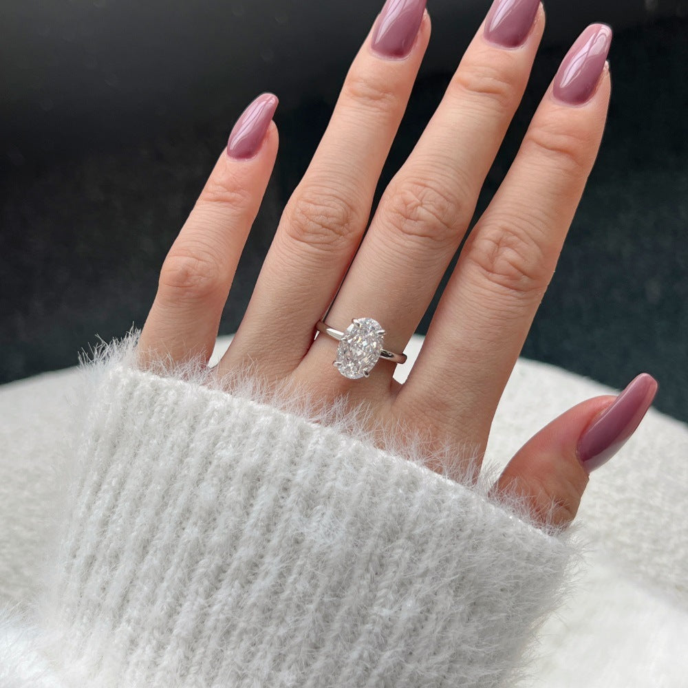 Sterling Silver Ring Carbon Diamond Zircon Classic Big Design Wedding