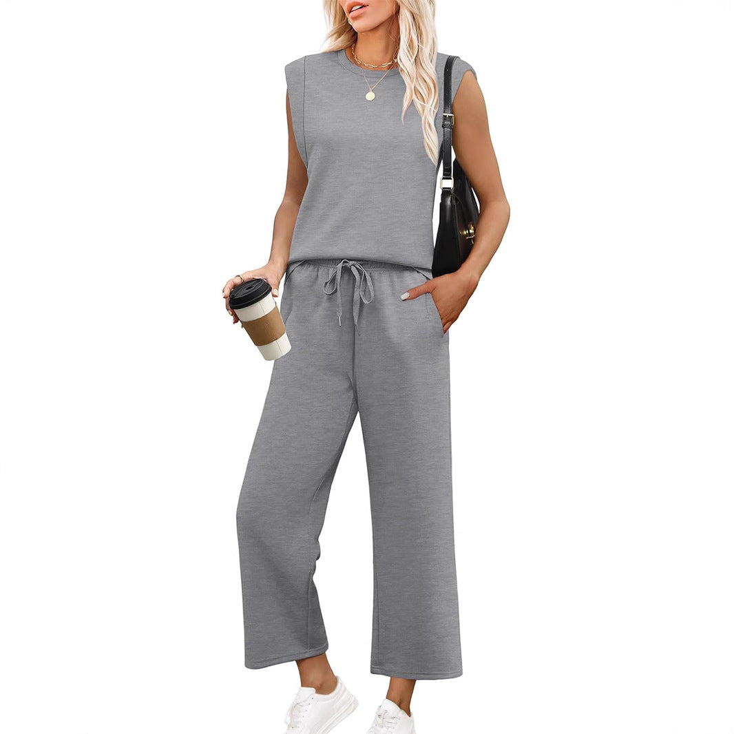 Loose Sleeveless Suit Round Neck Vest Top Two-piece Pants