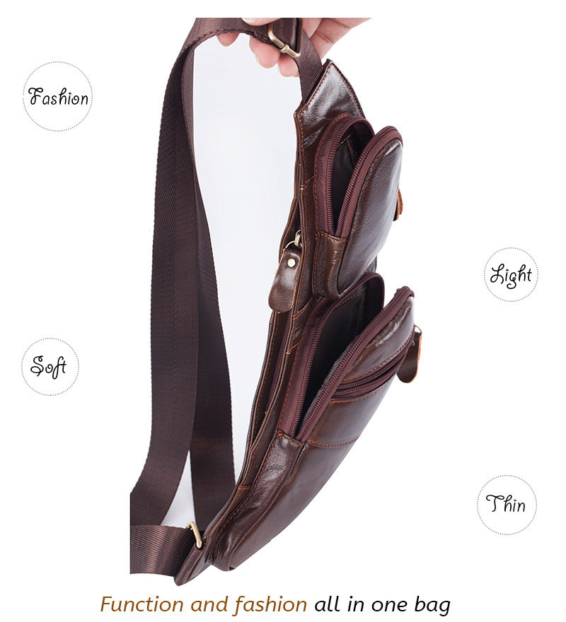 Genuine Leather Men's Crescent Chest Bag First Layer Cowhide