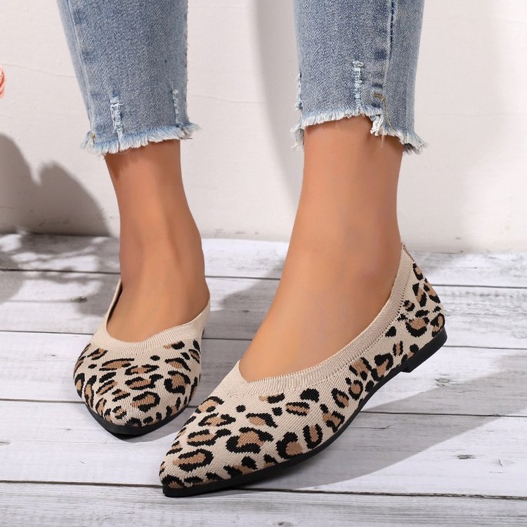 Pointed Toe Shallow Mouth Leopard Print Flat Pumps Fashion Casual Lazy Slip On Pumps