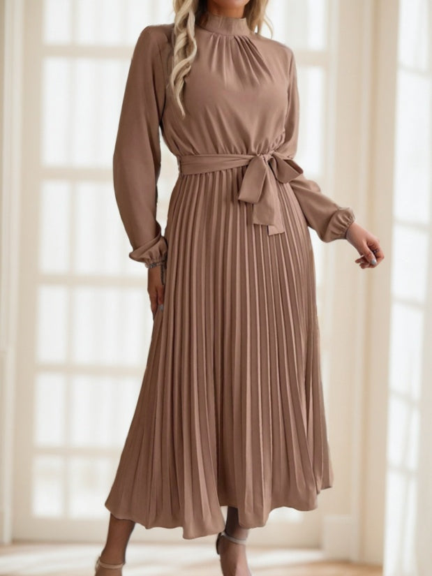 Women's Bow-Tied A-Line Pleated Dress