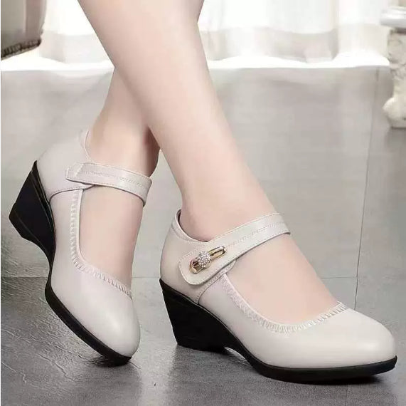 High Quality Soft Bottom Leather Shoes Non-slip Wedge Middle-aged And Elderly Pumps