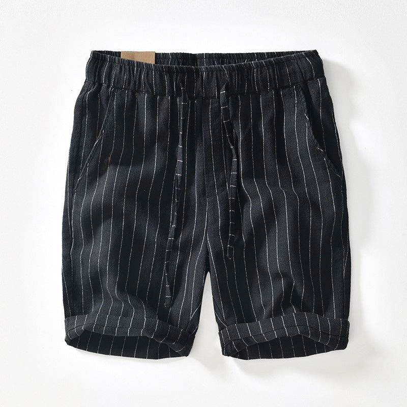 Breathable Cotton Linen Loose Beach Shorts Striped
