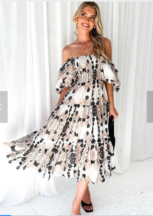 Off-shoulder Off-shoulder Collar Fashion Floral Dress