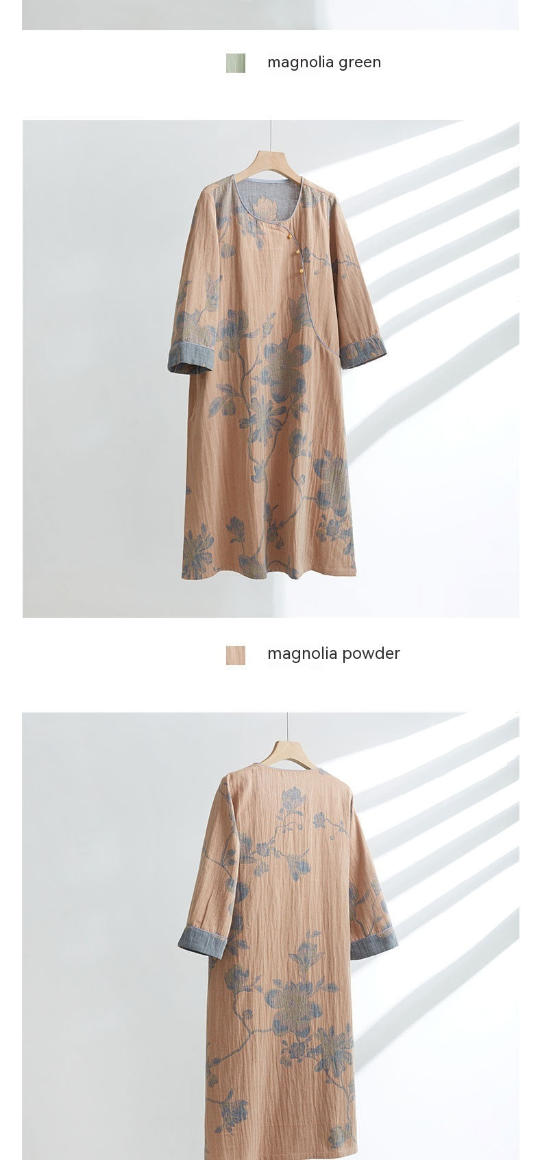 Women's Cotton Ancient Chinese Style Diagonal Double-layer Gauze Jacquard Long-sleeved Home Nightdress