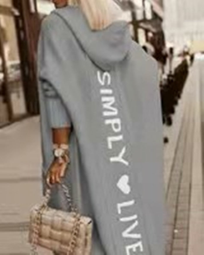 New Long Hooded Letter Print Color Blocking Pocket Sweater