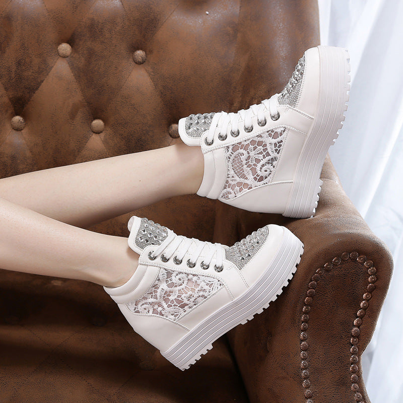 Lace Women's 8cm Mesh High-top Breathable Casual Shoes