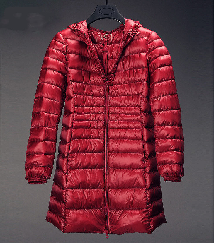 Lightweight Down Jacket Mid-length, Autumn And Winter Hooded Plus Fat Plus Size