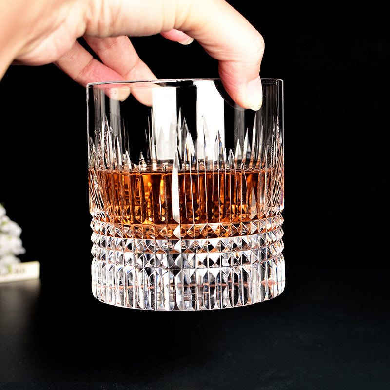 Whiskey Crystal Glass Handmade Fine Carved Wine Glass Ice Hockey Wide Mouth Light Luxury Shot Glass