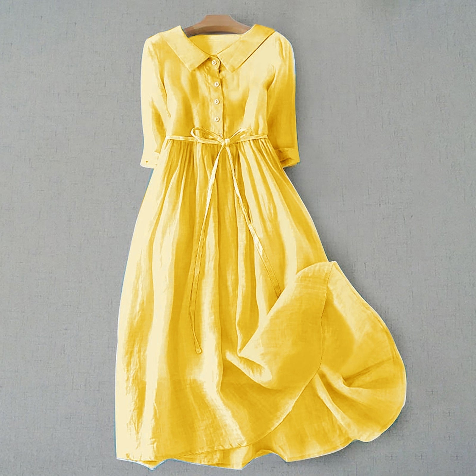 Women's French Retro Cotton And Linen Pleated Lace-up Skirt Dress