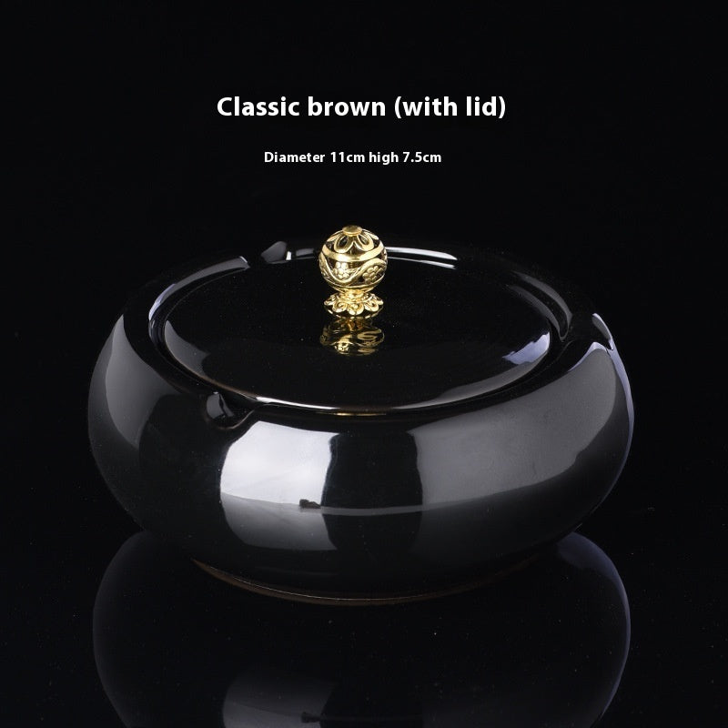 Ge Kiln Ceramics Ashtray Simple Windproof Anti-fly With Cover