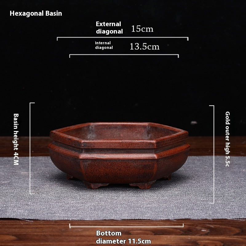 Purple Sand Flowerpot Small Size Antique Square Desktop Bonsai