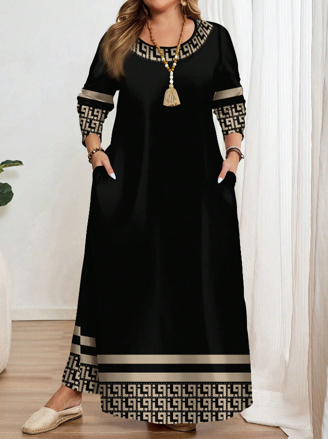 Comfortable Round Neck Fashion Elegant Contrast Color Short Sleeve Dress