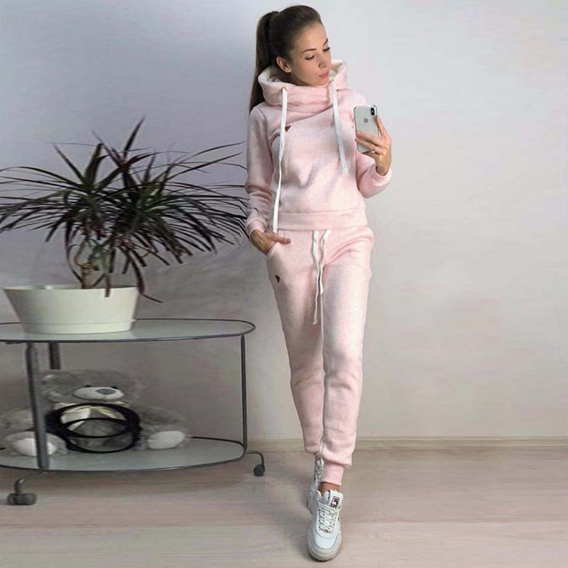 Women's Fleece Leather Seal Long Sleeve Hooded Casual Sports Suit