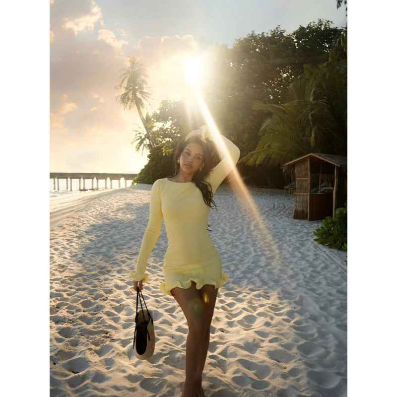 Women's Fashion Ruffles Slim Waist Jumpsuit Skirt