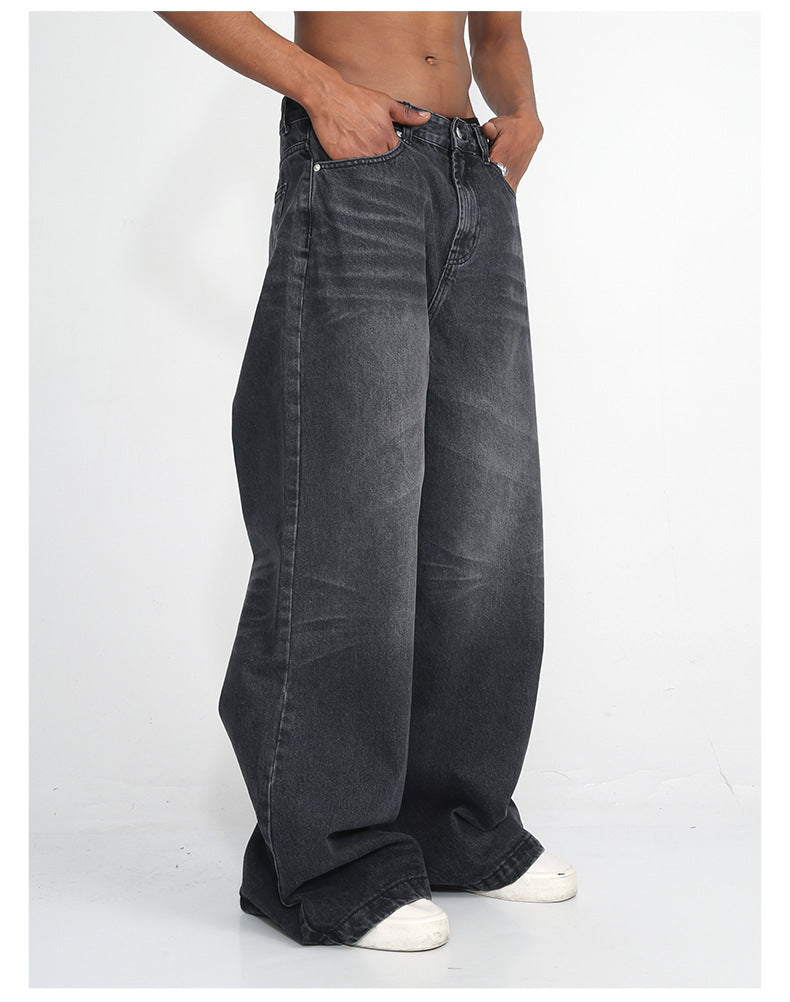 Casual Denim Trousers Loose Wide Leg Korean Style Retro Black