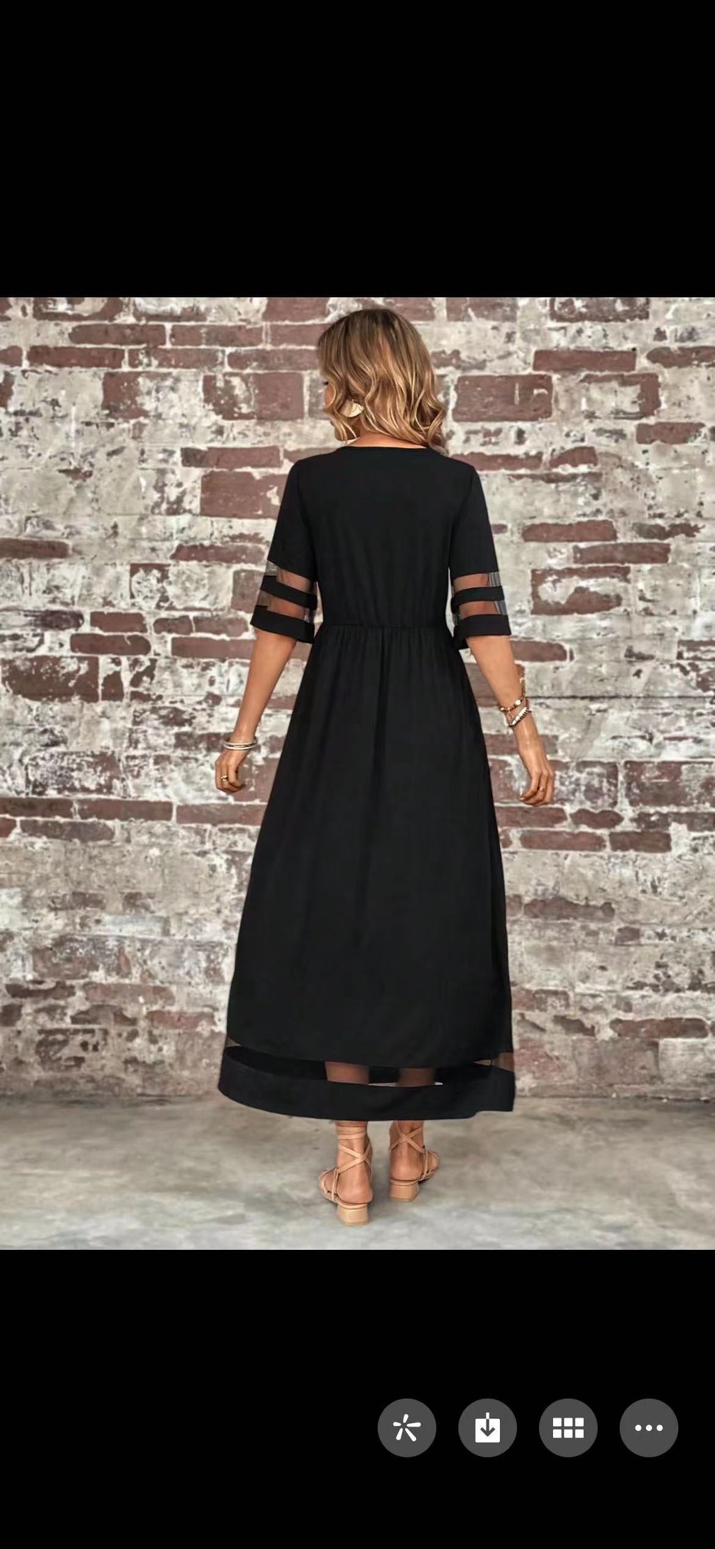 New Hot Sale Five-quarter Sleeve Mesh Patchwork Round Neck Pocket Dress