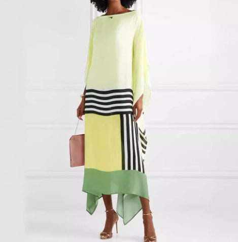 Women's Fashion Solid Color Printing Casual Slant Shoulder Length Dress