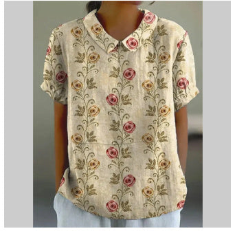 Women's Loose Printed Crew Neck Top