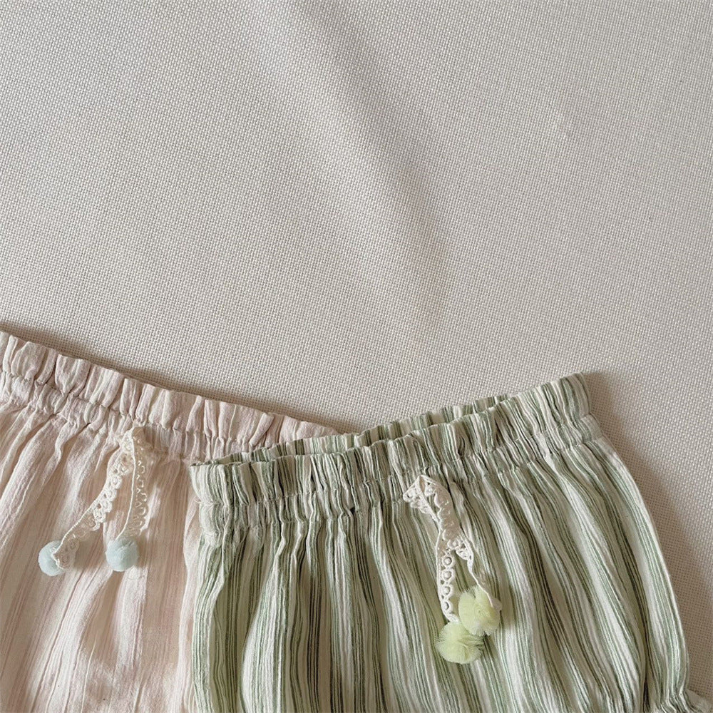 Striped Spaghetti Straps Shorts Suit Baby Girl Two-piece Suit Suit