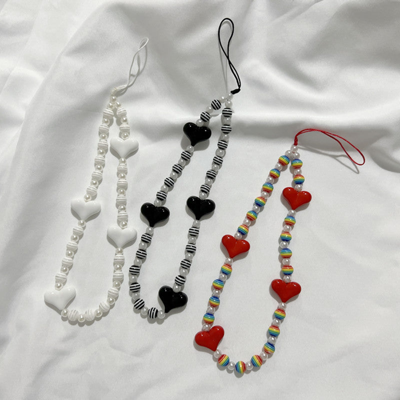 Love Phone Chain Lanyard Beaded Stripes