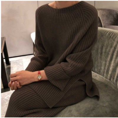 Retro Fashion New Warm Split Sweater Suit