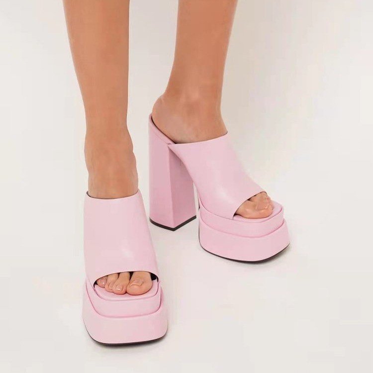 European And American New High-heeled Square Toe Shoes