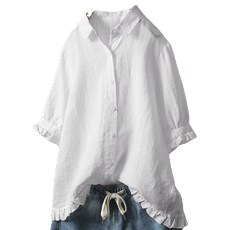 Women's Casual Single-breasted Ruffled Shirt