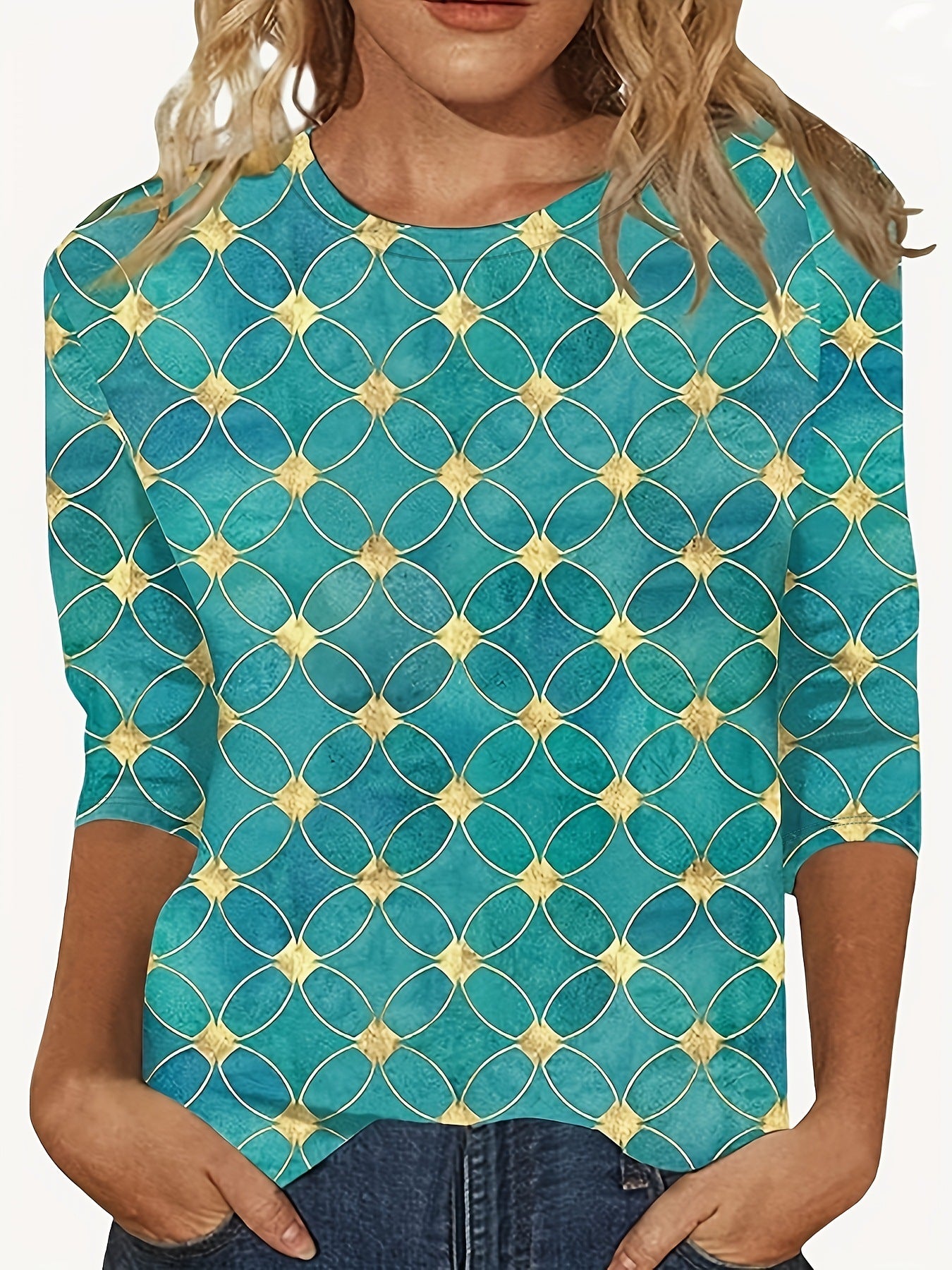 European And American Flower Plant Printed Round Neck Long Sleeve