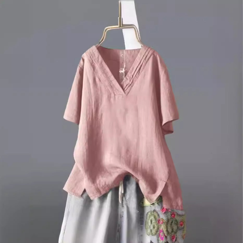 Loose Plus Size Embroidered Summer Short Sleeve