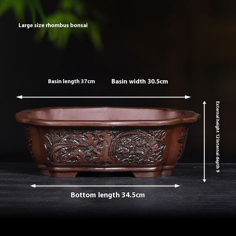 Banyan Flower Pot Purple Sand Relief Pachira Macrocarpa Welcome Pine Happiness Tree Ganoderma Old Pile Extra Large Ceramic Landscape Basin