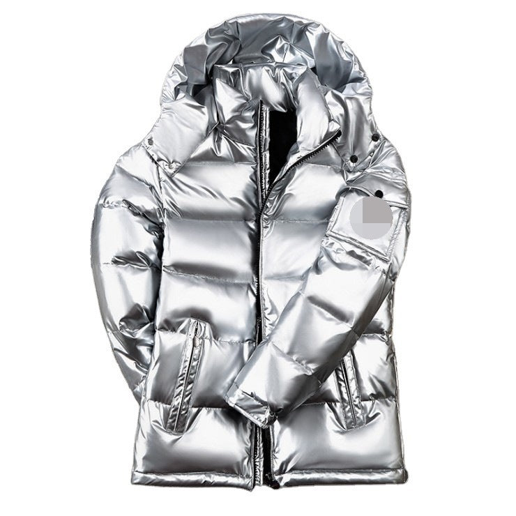 Short Shiny Hooded Couple Thick Warm Jacket White Duck Down Handsome Trend