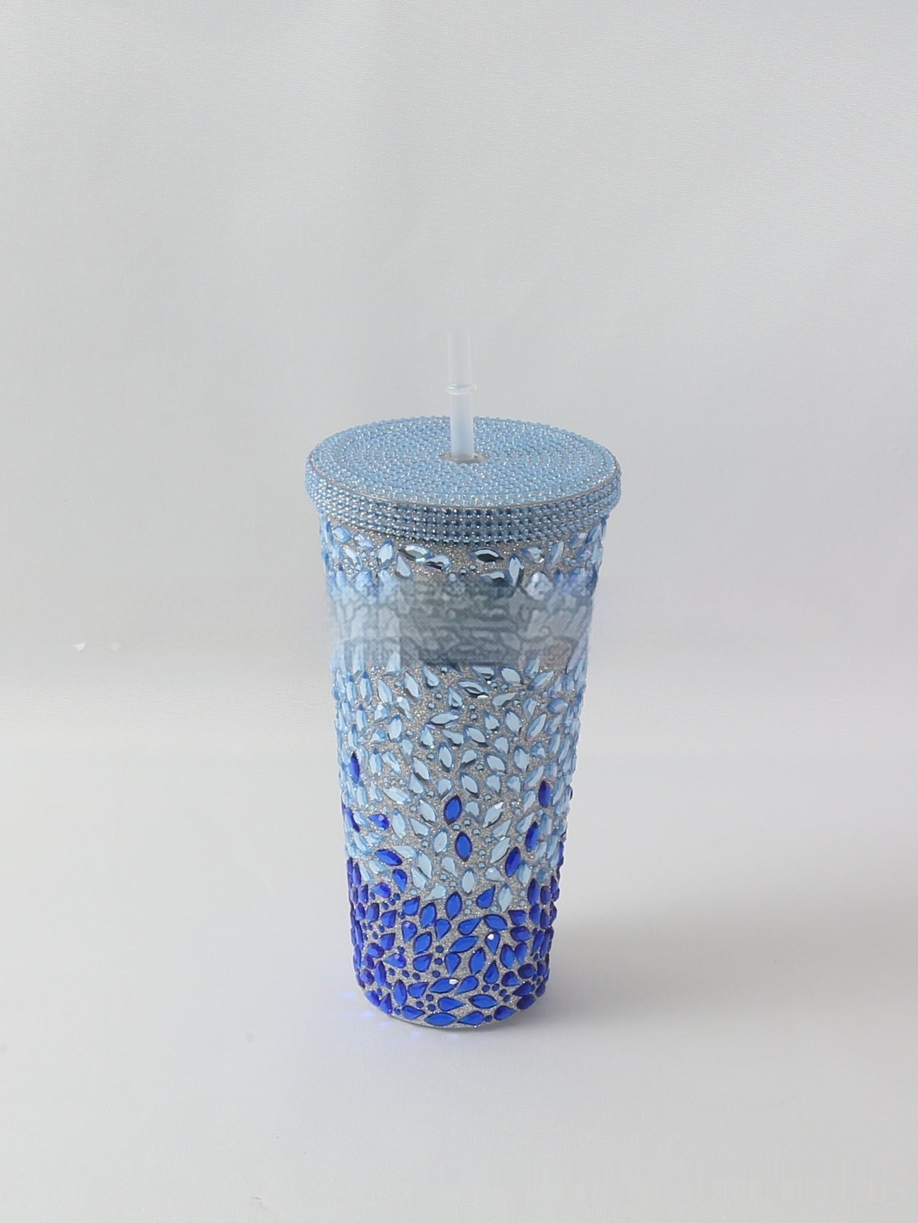 Stick-on Crystals Double-layer Large Capacity Cup With Straw