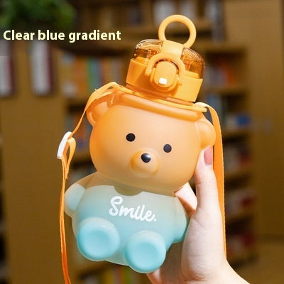 Cute Gradient Little Bear Cartoon Straw Plastic Cup