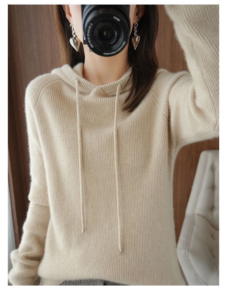 Knitted Inner Match Fleece Shirt Hooded Raglan Base Pure Wool Sweater