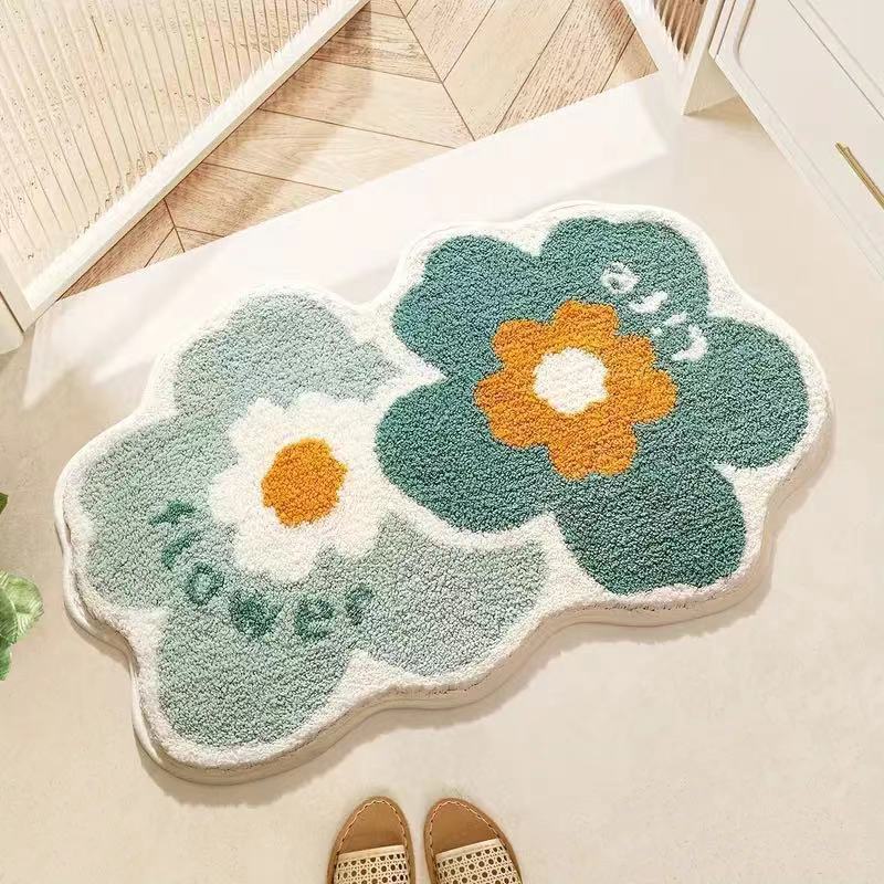 Cashmere-like Floor Mat Cross-border Flower Home Bathroom Non-slip Floor Mat