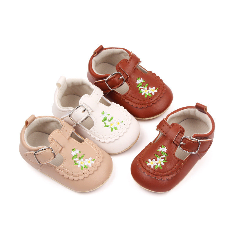 Baby Embroidered PU Leather Soft Bottom Non-slip Toddler Shoes