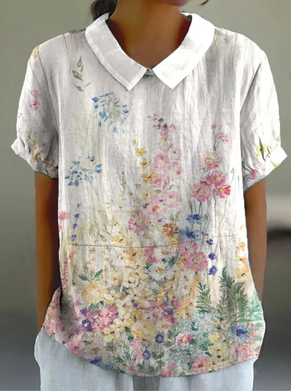 Summer Short Sleeve Printed Pullover Shirt