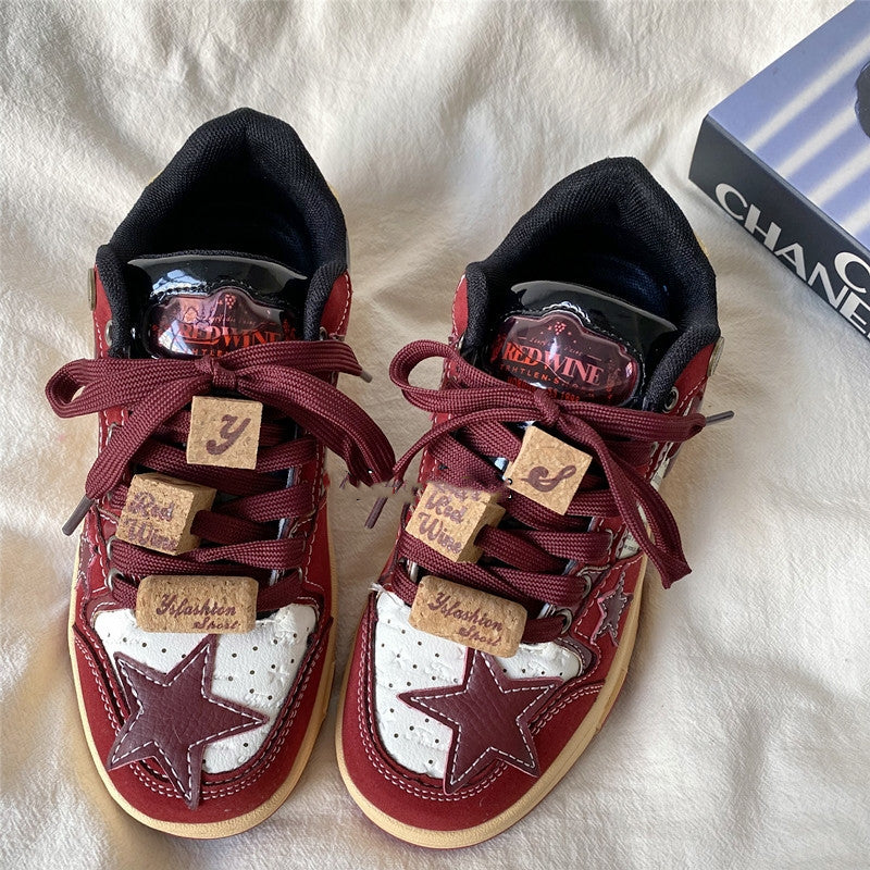 Small Group Wine Red Star Women's American Retro Board Shoes