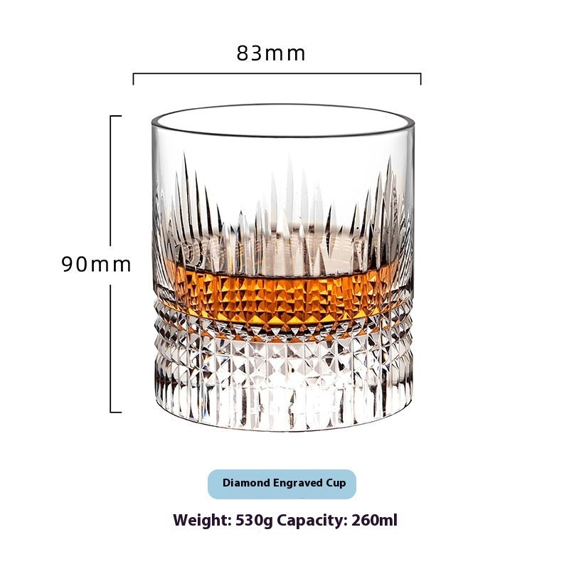 Whiskey Crystal Glass Handmade Fine Carved Wine Glass Ice Hockey Wide Mouth Light Luxury Shot Glass