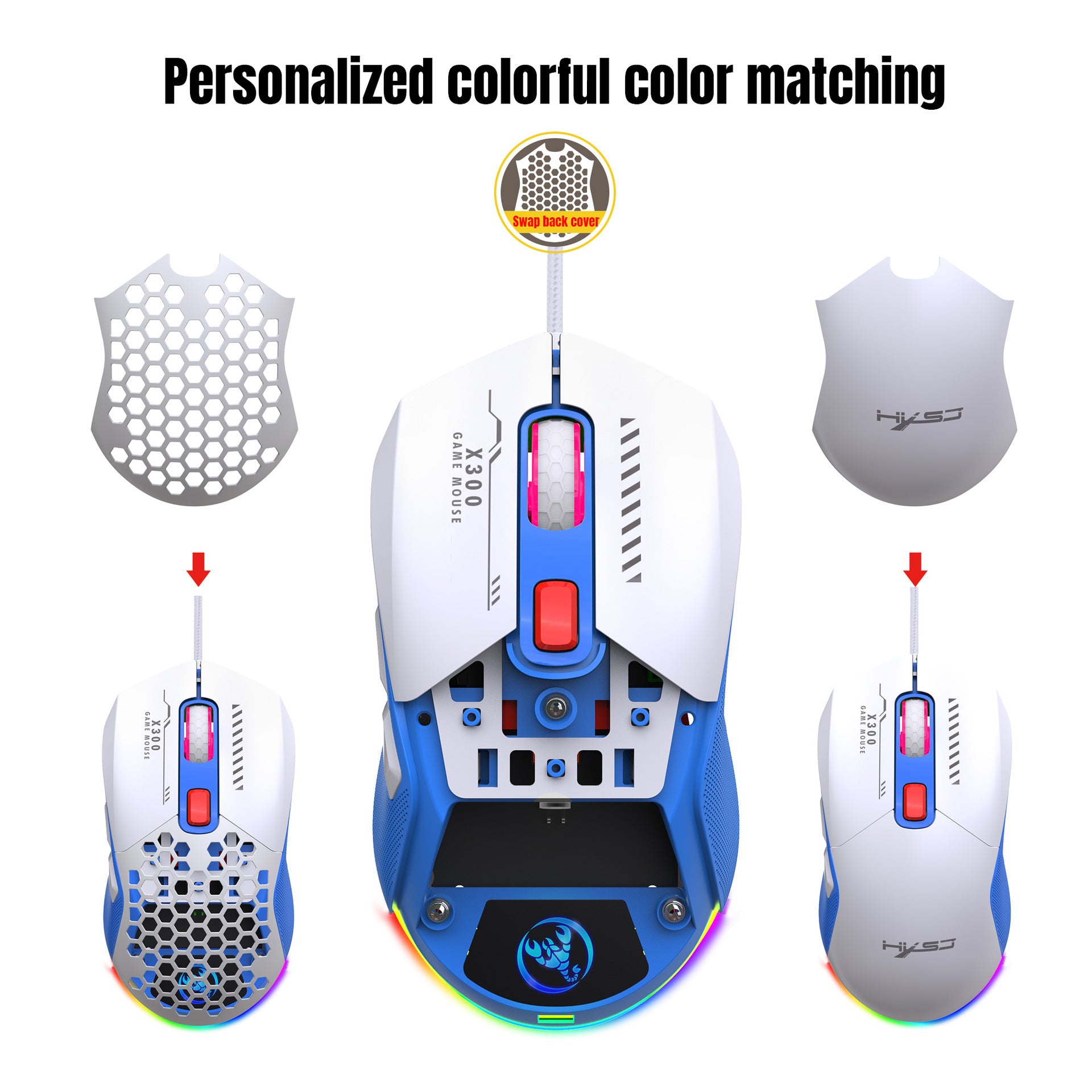 Hollow Out Wired E-sports MOUSE RGB Luminous Lightweight Gaming MOUSE