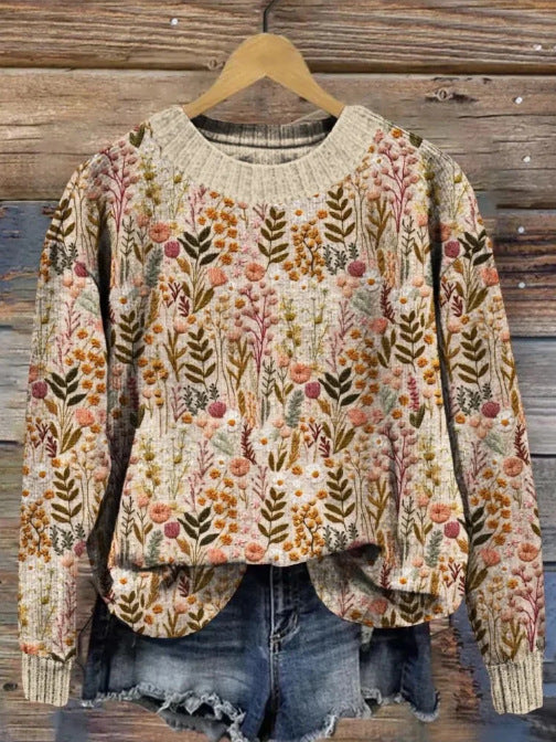 Abstract Style Printed Drop-shoulder Long-sleeve Women's Sweater