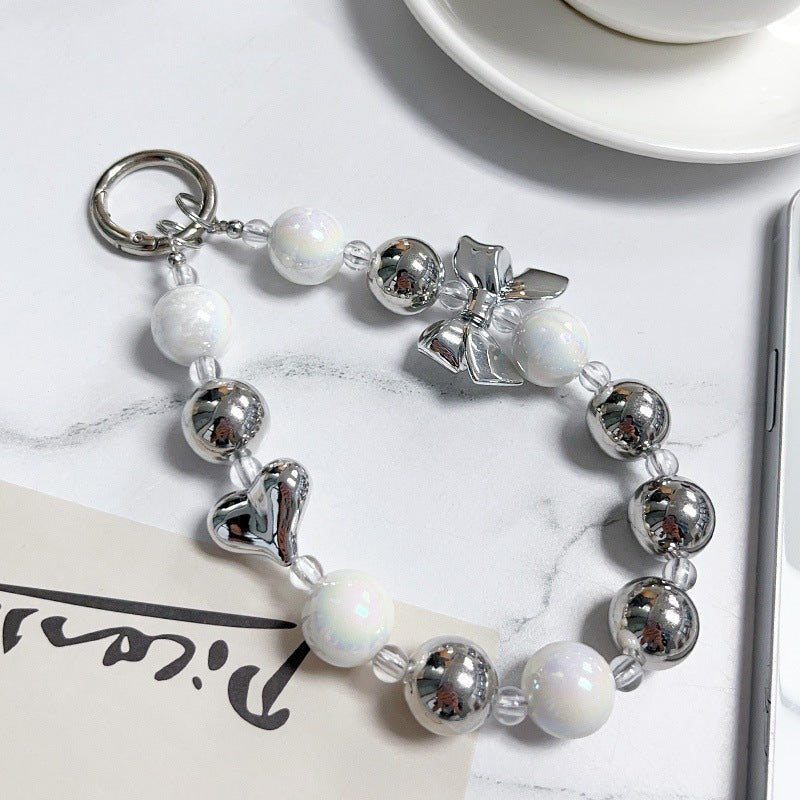 Silver Bow Love Beaded Mobile Phone Charm